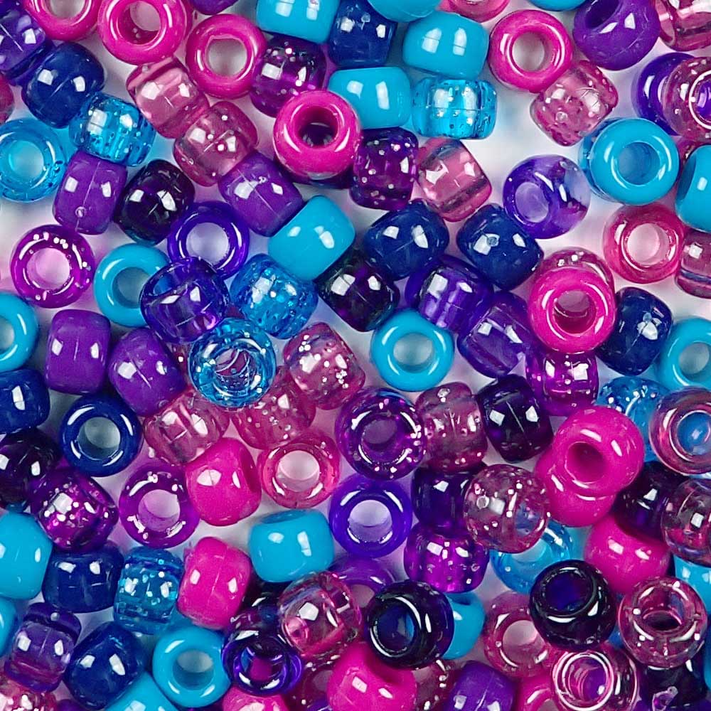 Dark Berry Multicolor Mix Plastic Pony Beads 6 x 9mm, 1000 beads