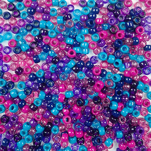 6 x 9mm plastic pony beads in dark berry inspired blue and purple colors