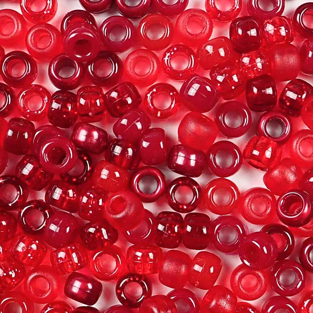 berry inspired red and dark red colors of 6 x 9mm plastic pony beads