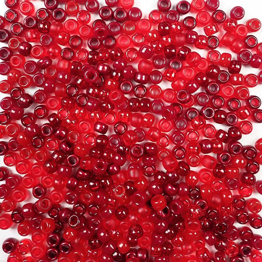 berry inspired red and dark red colors of 6 x 9mm plastic pony beads