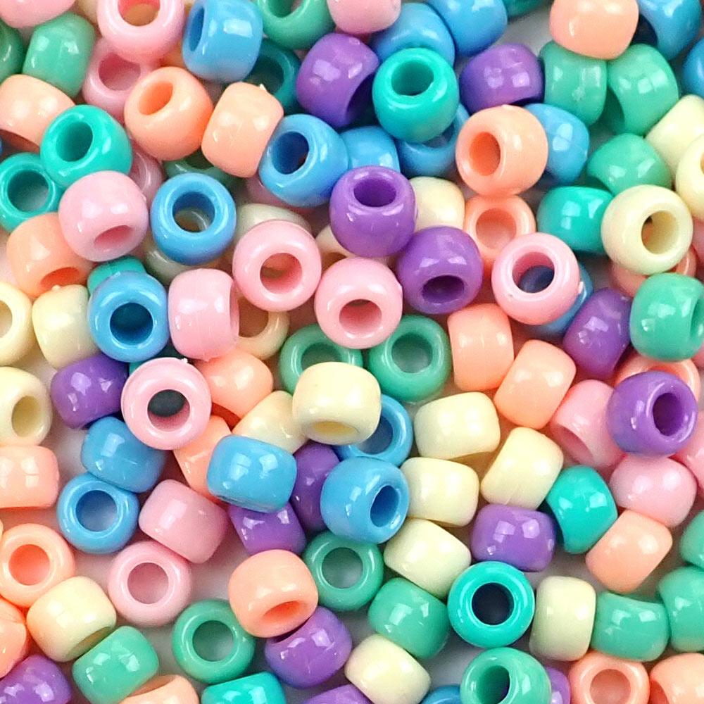 Pastel Opaque Multi-color Mix Plastic Pony Beads 6 x 9mm, 1000 beads