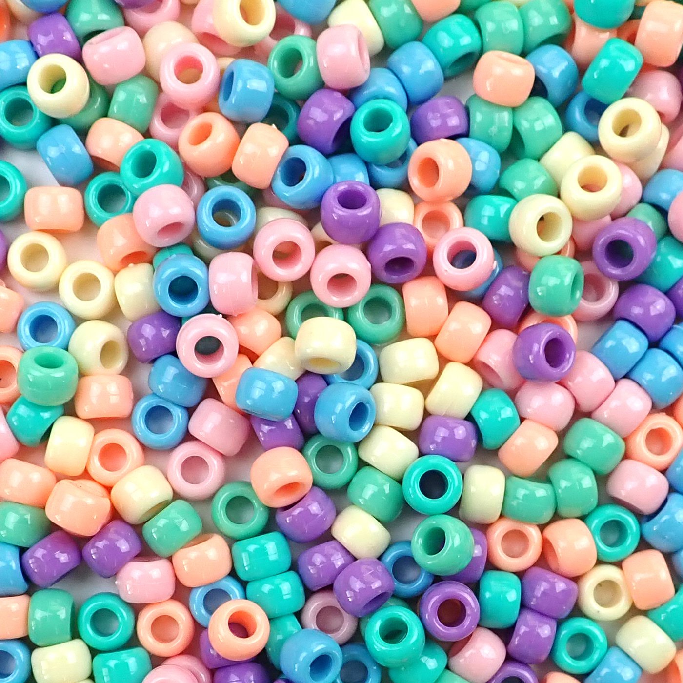 Pastel Opaque Multi-color Mix Plastic Pony Beads 6 x 9mm, 1000 beads