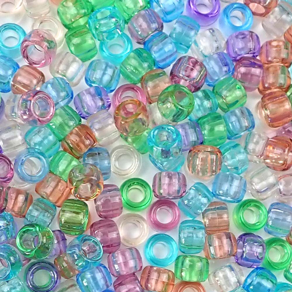 Transparent pastel colors of 6 x 9mm Plastic Pony Beads