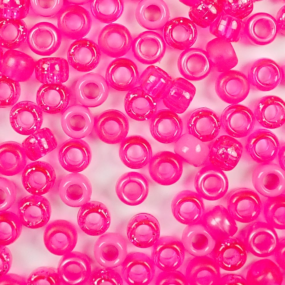 Dark Pink Mix Plastic Pony Beads. Size 6 x 9 mm. Craft Beads. Made in the USA.