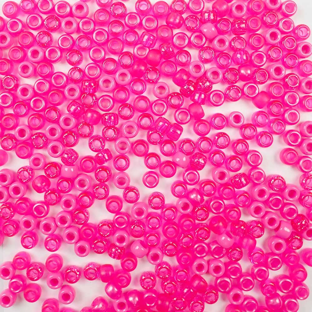 Dark Pink Mix Plastic Pony Beads 6 x 9mm, 1000 beads