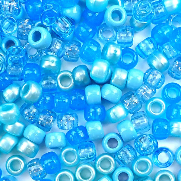 Light Blue Mix Plastic Craft Pony Beads 6 x 9mm, Bulk, Made in the