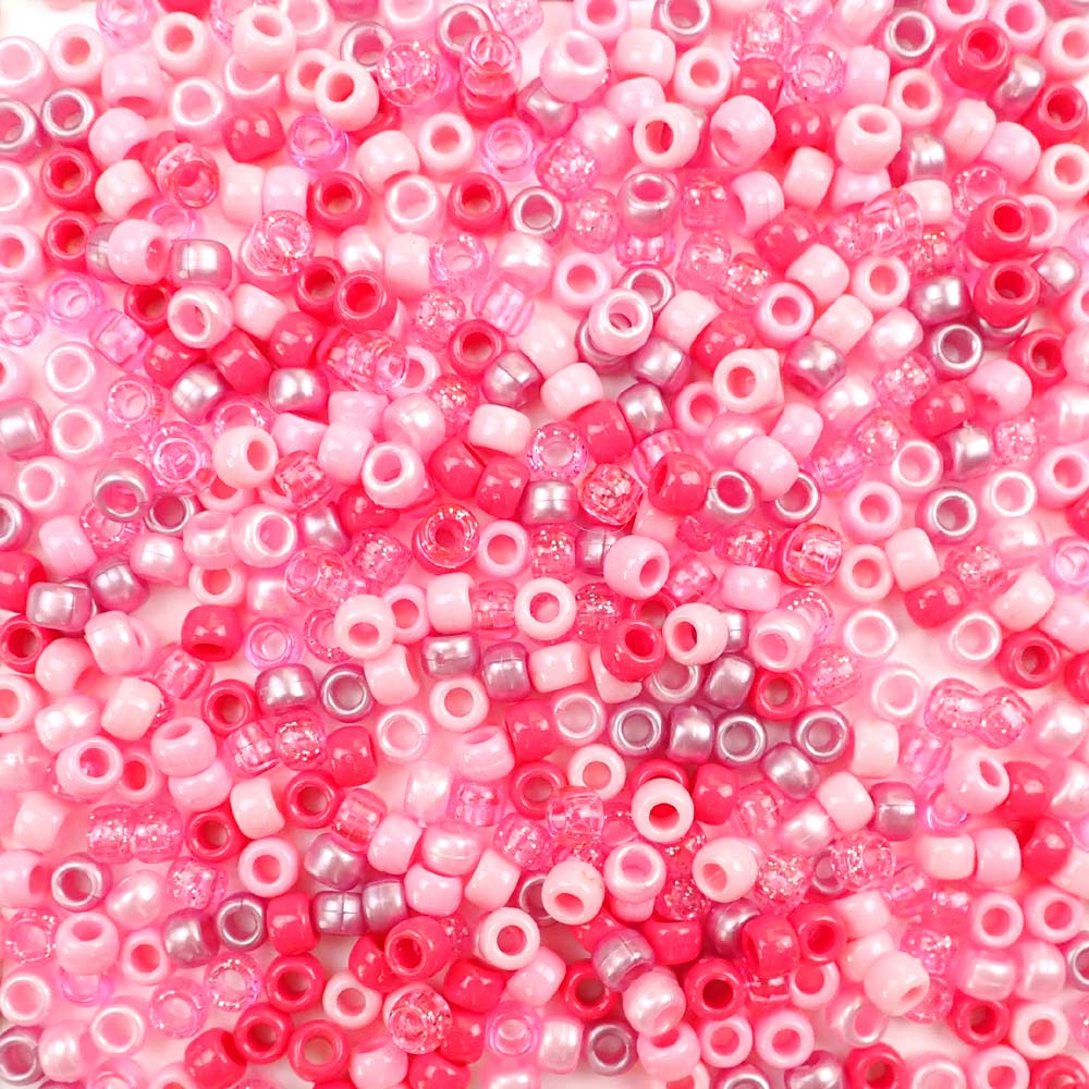 Light Pink Multicolor Mix Plastic Pony Beads 6 x 9mm, 500 beads