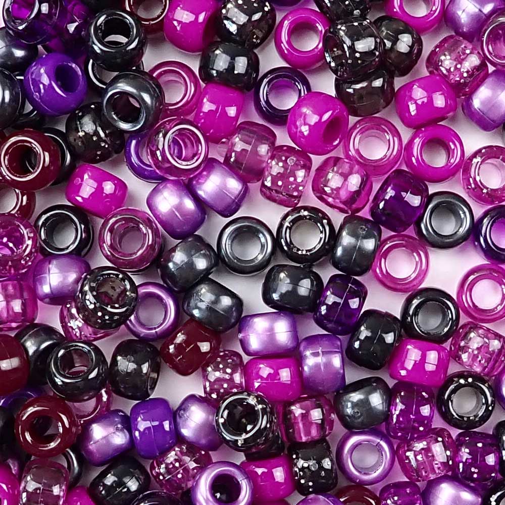 Blackberry Mix Plastic Pony Beads. Size 6 x 9 mm. Craft Beads. Made in the USA.