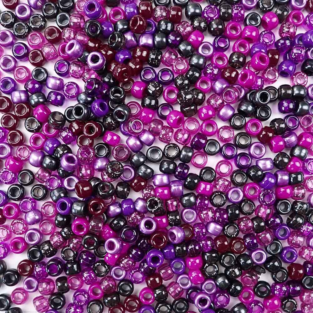Blackberry Mix Plastic Pony Beads. Size 6 x 9 mm. Craft Beads. Made in the USA.
