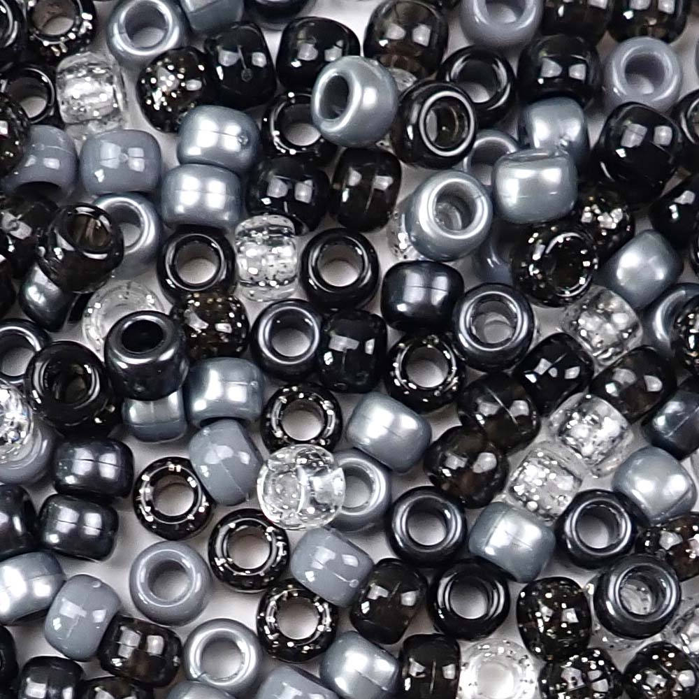 Mystic Black & Gray Mix Plastic Pony Beads 6 x 9mm,1000 beads