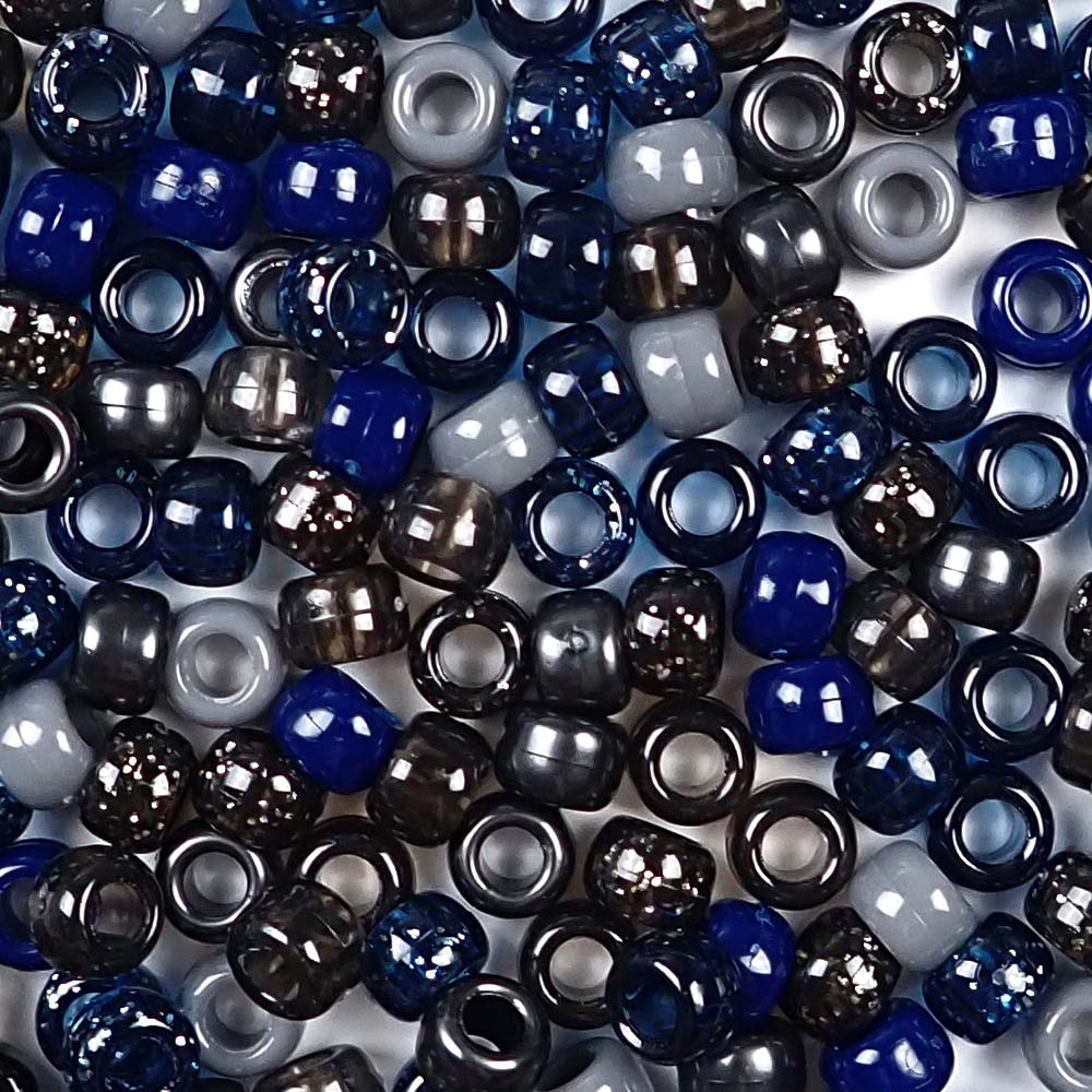 Twilight Blue & Gray Multicolor Mix Plastic Pony Beads 6 x 9mm, 1000 beads