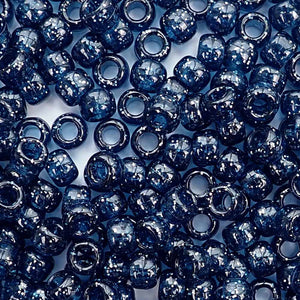Montana Blue Glitter Plastic Pony Beads 6 x 9mm, 500 beads
