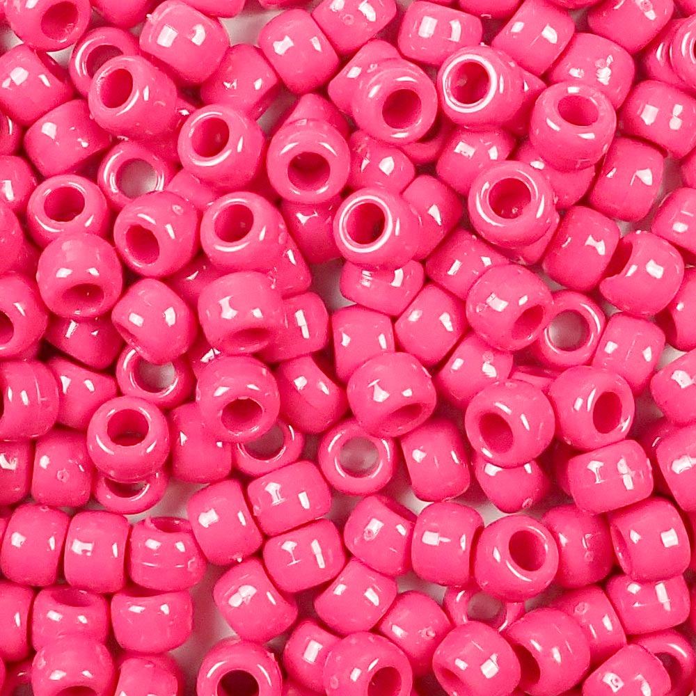 Vintage Rose Pink Plastic Pony Beads. Size 6 x 9 mm. Craft Beads. Made in the USA.
