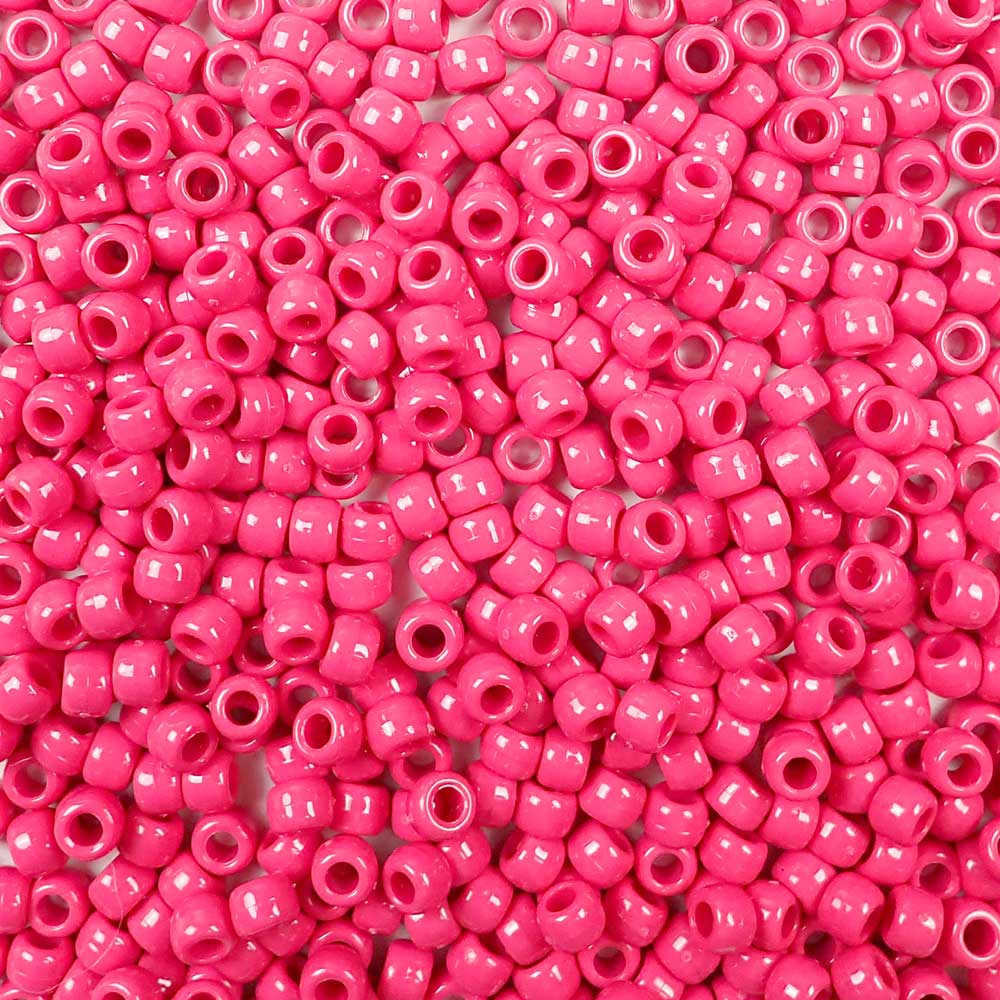 Vintage Rose Pink Plastic Pony Beads. Size 6 x 9 mm. Craft Beads. Made in the USA.