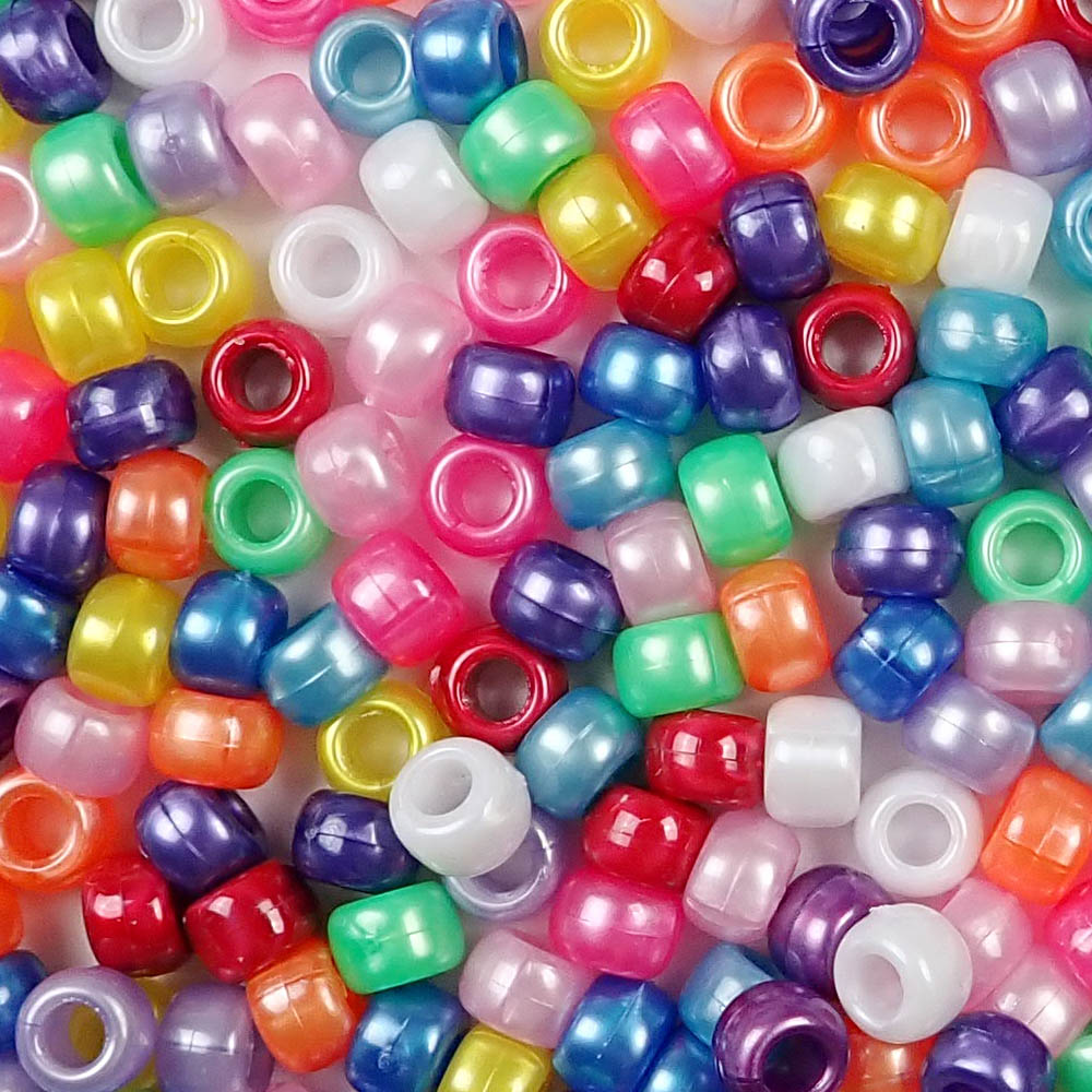 Vivid Rainbow Combo Mix Plastic Pony Beads 6 x 9mm, 150 beads