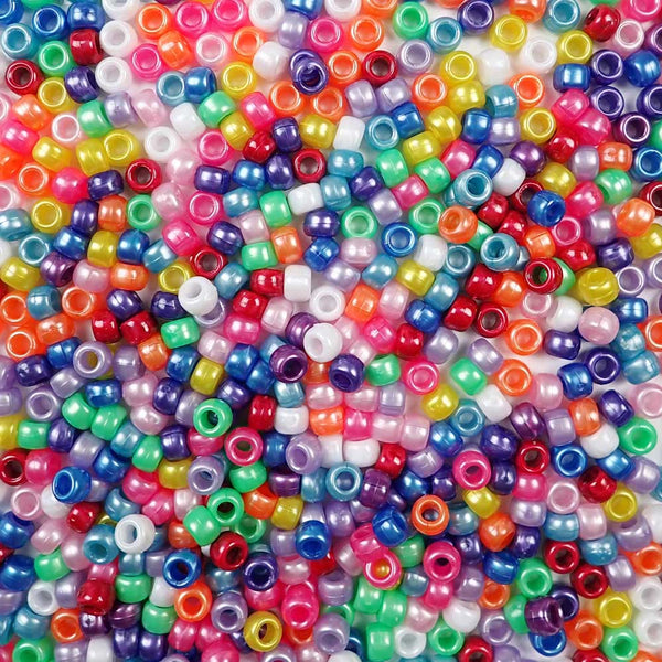 Pearlized Glitter Rainbow Classic Multicolor Mix Plastic Pony Beads, 6 x  9mm, 500 Beads, Bulk Pony Beads Package for Arts & Crafts