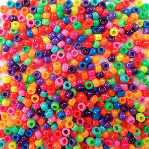 6 x 9mm Plastic Pony Beads in brilliant neon colors