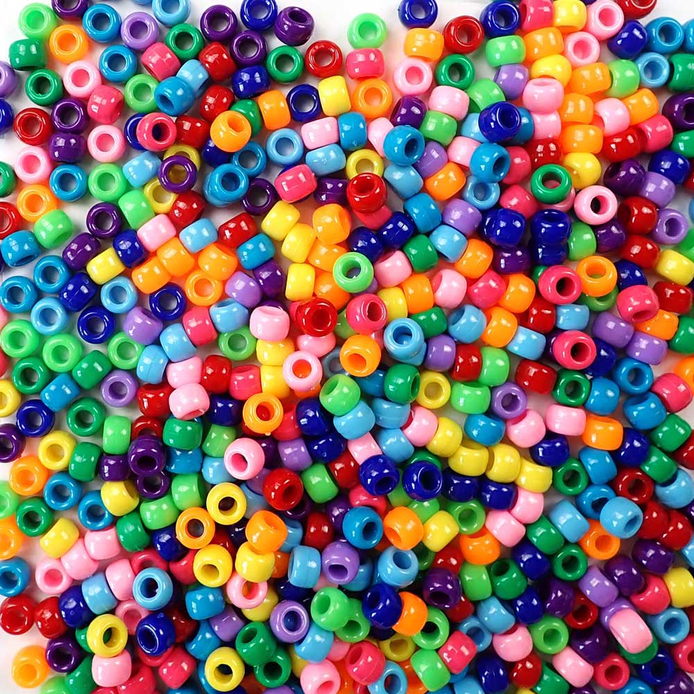 Assortment opaque rainbow colors of 6 x 9mm Plastic Pony Beads