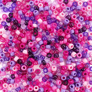 Berry Medley Mix Plastic Pony Beads 6 x 9mm, 500 beads