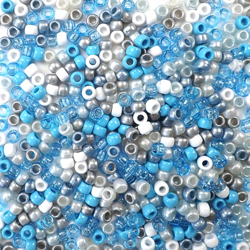 Blue Baby Shower Theme Mix Plastic Pony Beads. Size 6 x 9 mm. Craft Beads. Made in the USA.