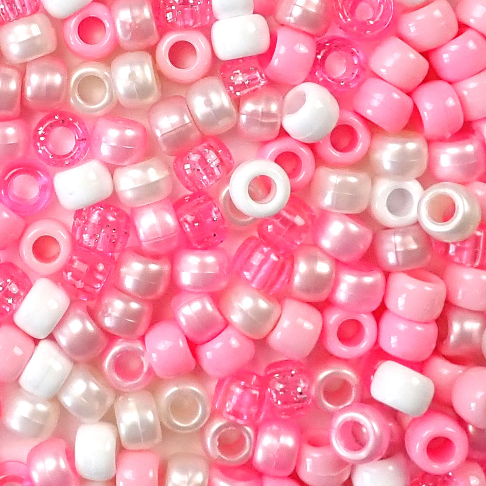 Pink Baby Shower Mix Plastic Pony Beads 6 x 9mm, 1000 beads