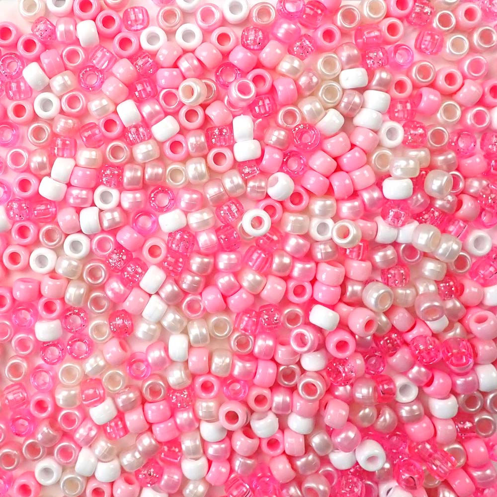 Pink Baby Shower Mix Plastic Pony Beads 6 x 9mm, 1000 beads