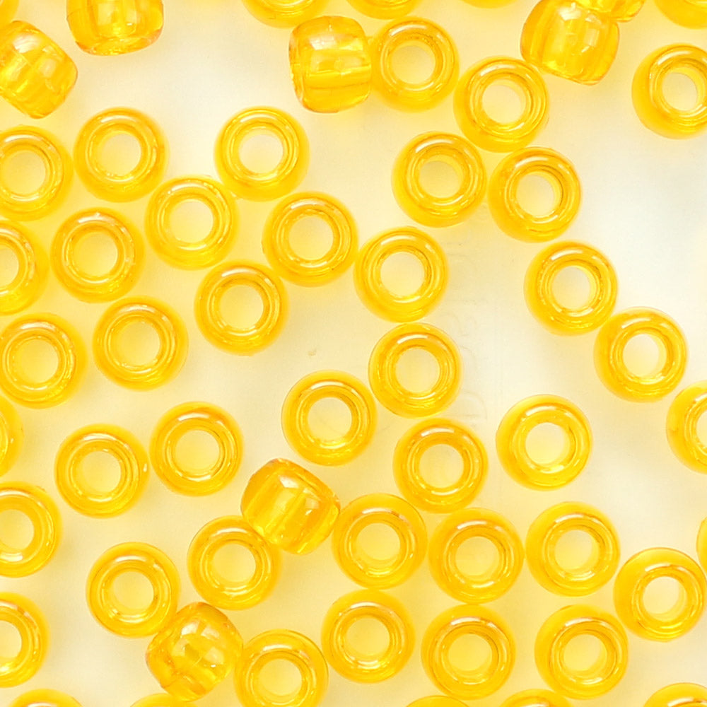 Golden Sun Yellow Orange Transparent Plastic Pony Beads 6 x 9mm, 500 beads