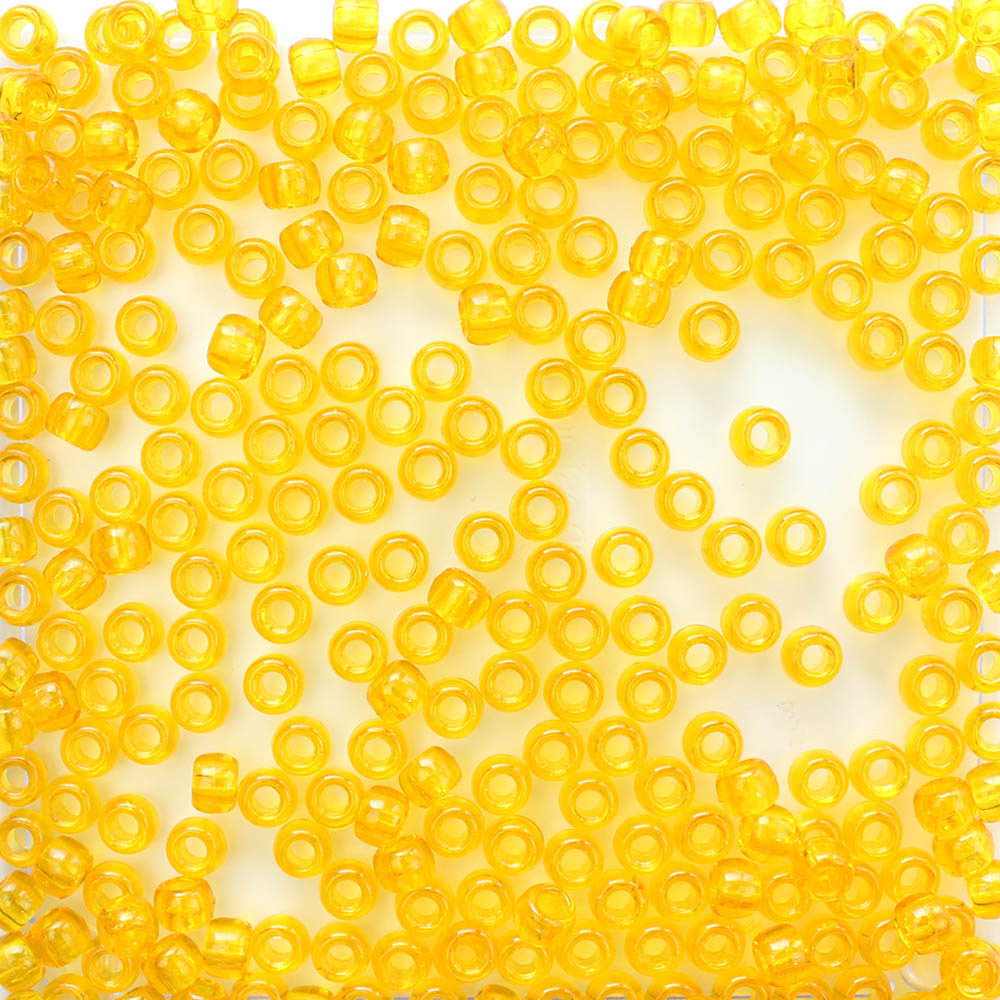 Golden Sun Yellow Plastic Pony Beads. Size 6 x 9 mm. Craft Beads. Made in the USA.