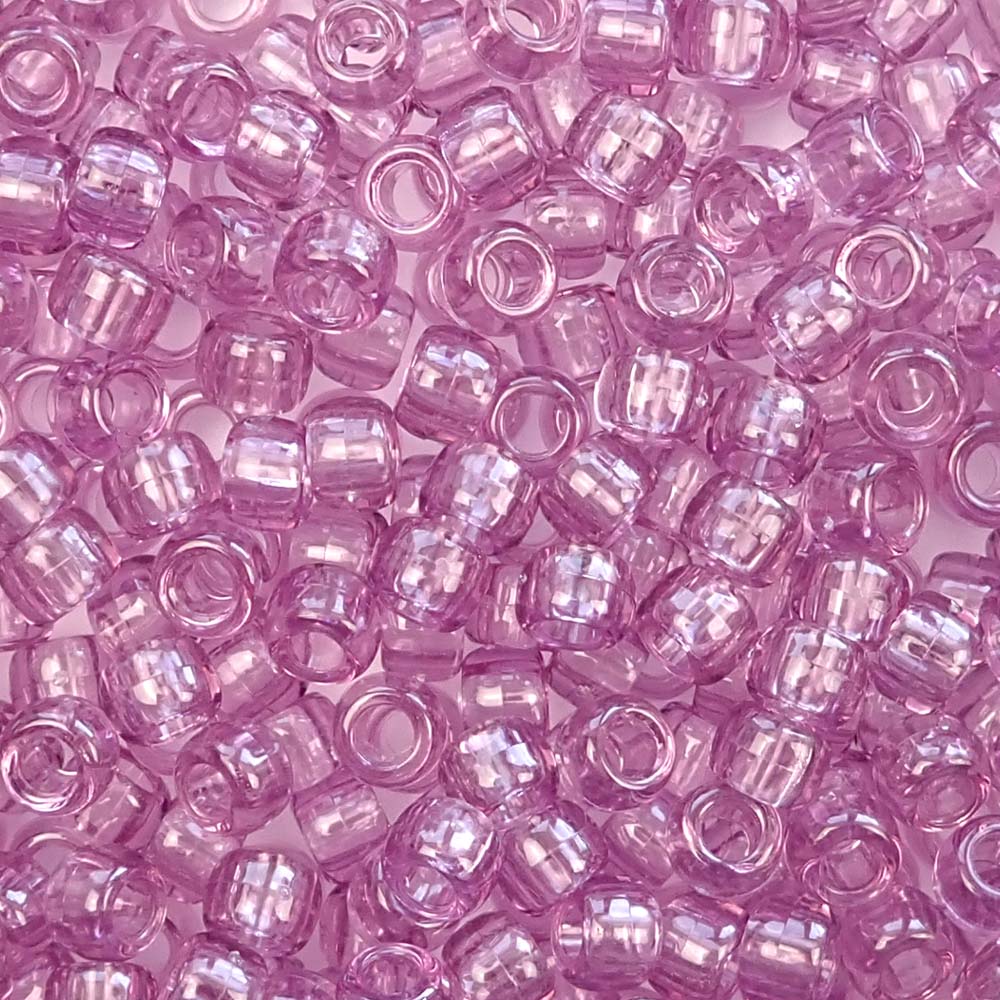 Antique Rose Transparent Plastic Pony Beads. Size 6 x 9 mm. Craft Beads. Made in the USA.
