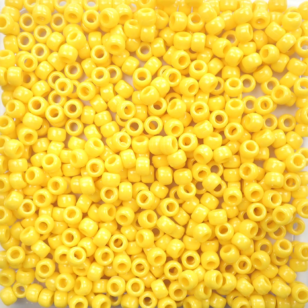 Daffodil Yellow Plastic Pony Beads. Size 6 x 9 mm. Craft Beads. Made in the USA.