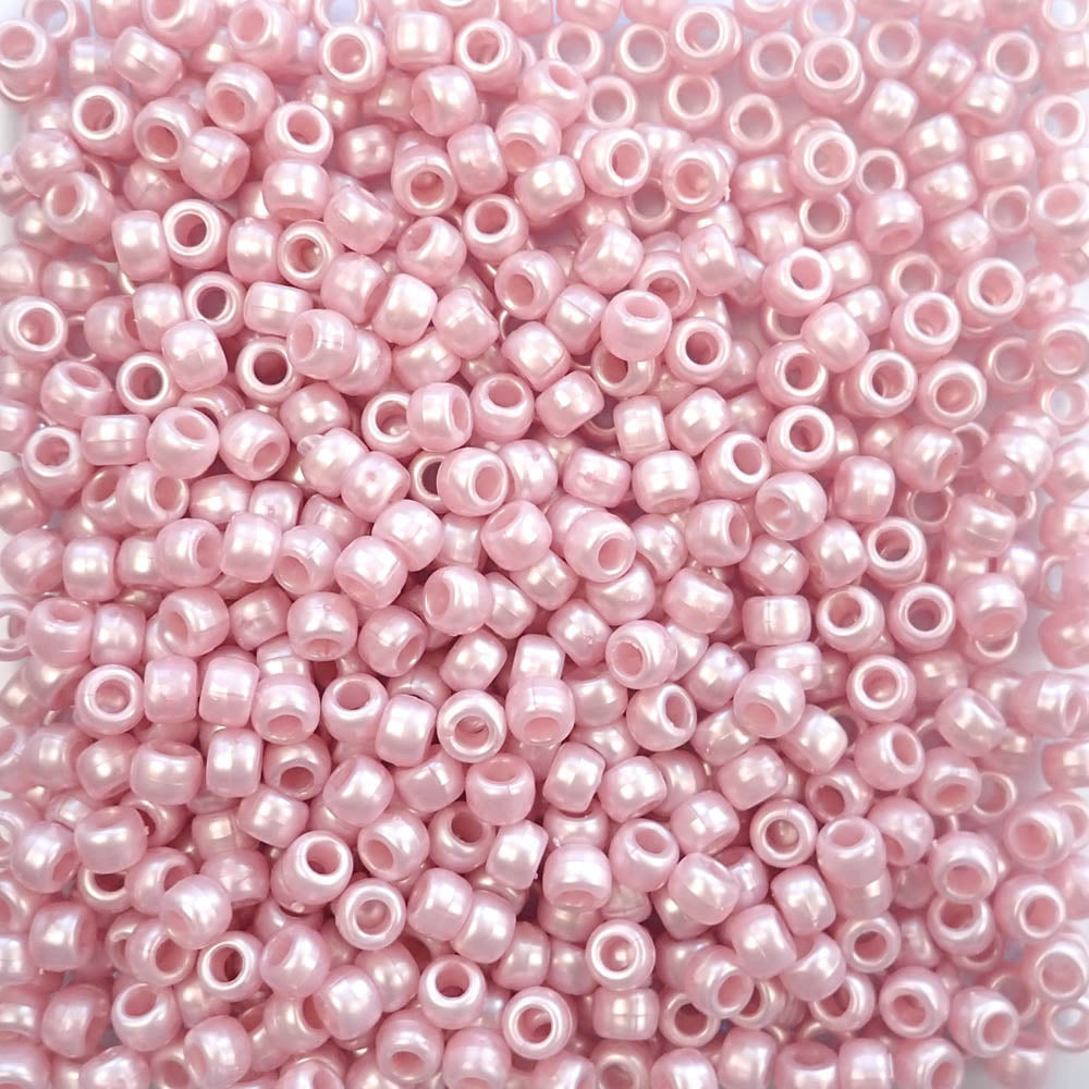 Medium Rose Pink Pearl Plastic Pony Beads 6 x 9mm, 500 beads
