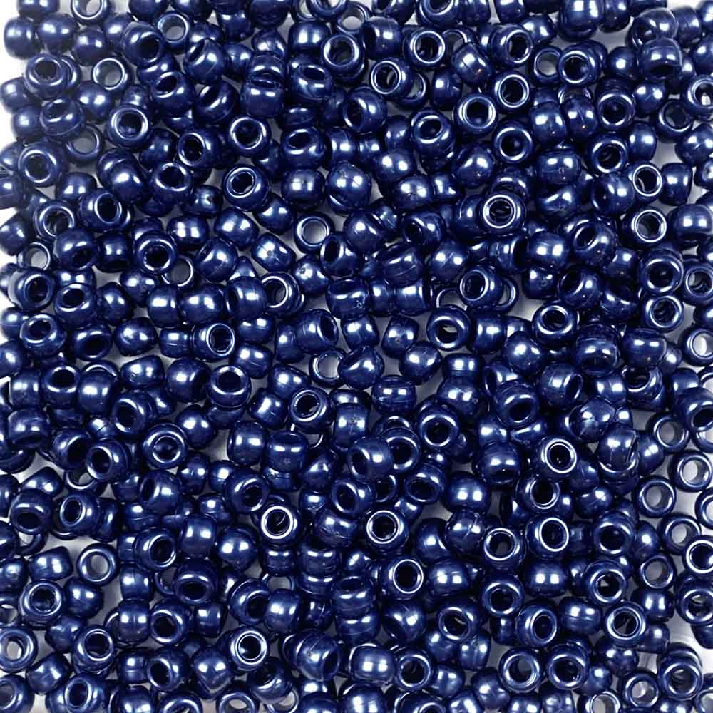 Dark Montana Blue Pearl Plastic Pony Beads. Size 6 x 9 mm. Craft Beads. Made in the USA.
