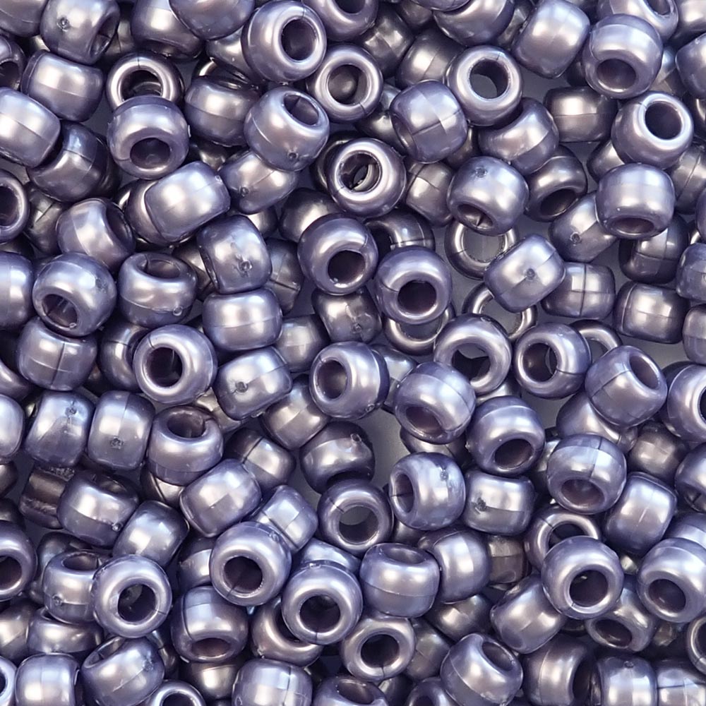 Dark Lavender Pearl Plastic Pony Beads. Size 6 x 9 mm. Craft Beads. Made in the USA.