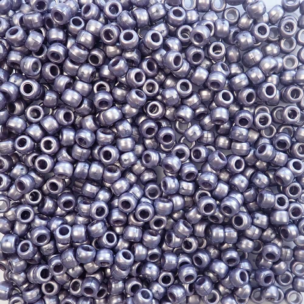 Dark Lavender Pearl Plastic Pony Beads. Size 6 x 9 mm. Craft Beads. Made in the USA.