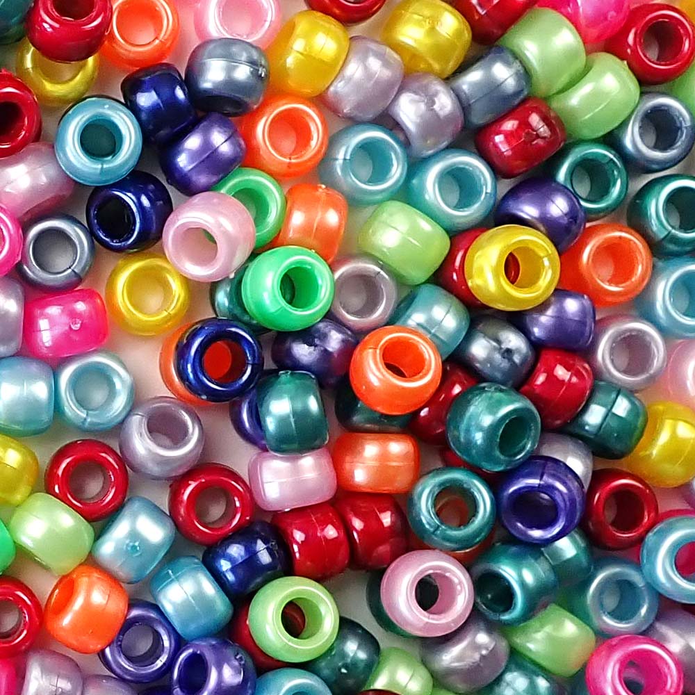 Ultimate Rainbow Pearl Multicolor Mix Plastic Pony Beads 6 x 9mm, 1500 beads