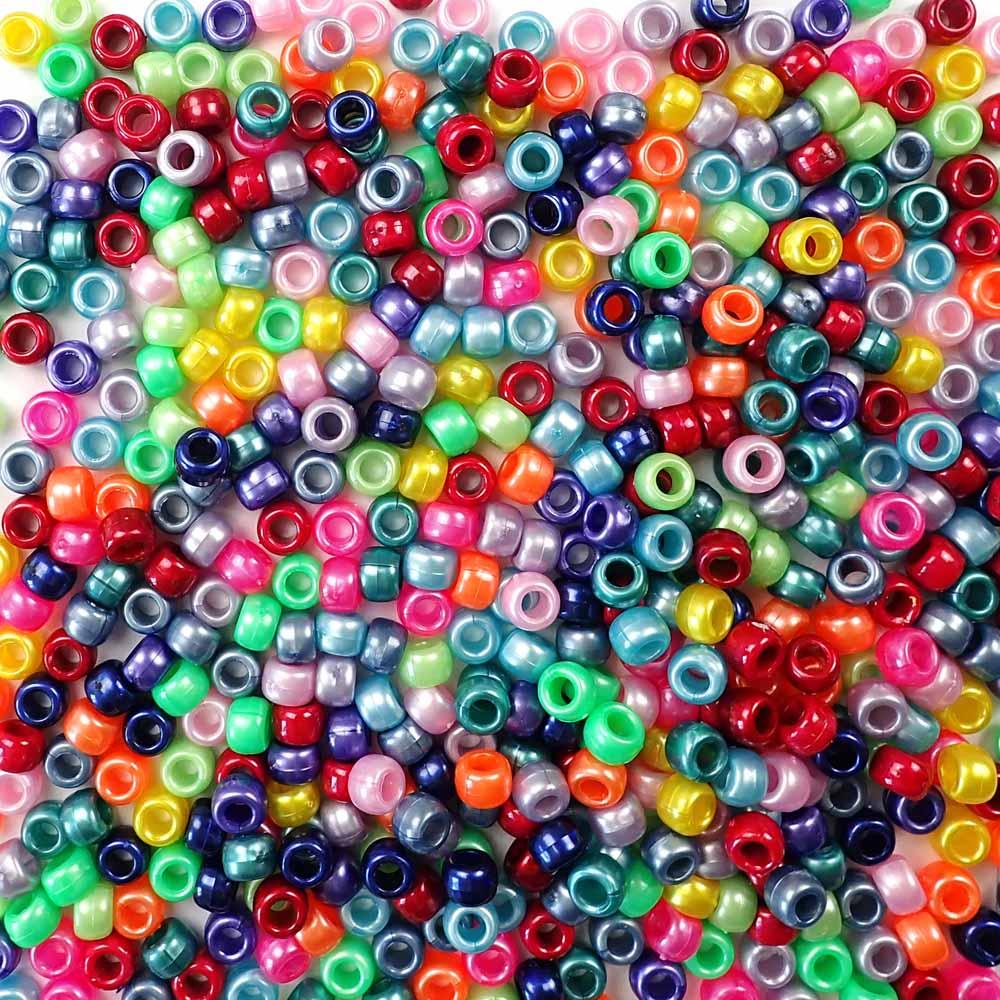 Ultimate Rainbow Pearl Multicolor Mix Plastic Pony Beads 6 x 9mm, 1000 beads