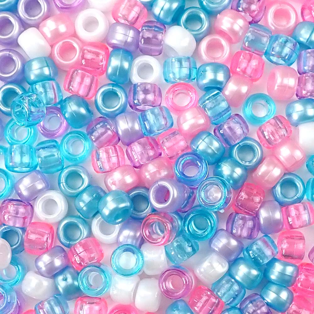 Unicorn Mix Plastic Pony Beads 6 x 9mm, 1000 beads