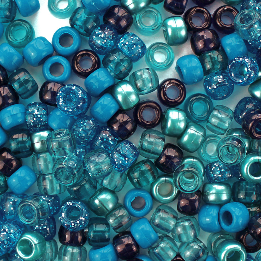 Ocean Blue Turquoise Mix Plastic Pony Beads 6 x 9mm, 1000 beads