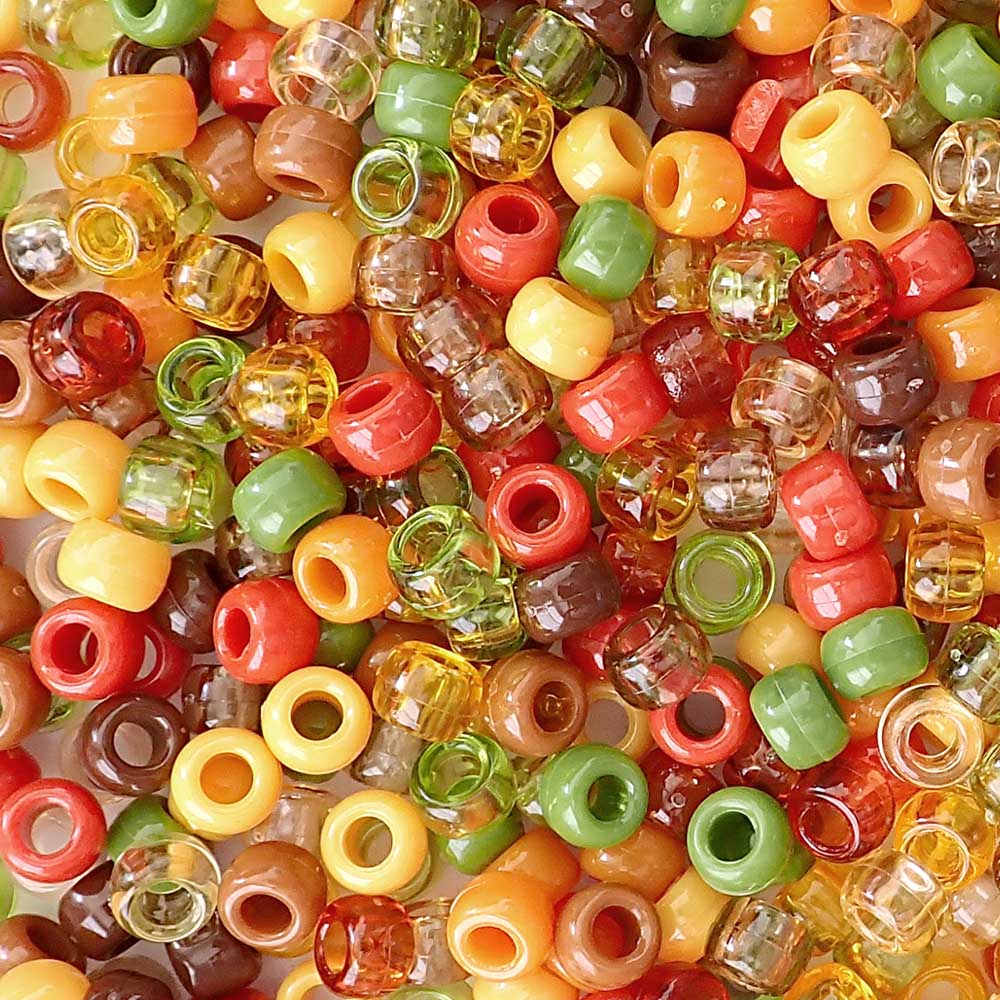 Autumn Color Mix Plastic Pony Beads 6 x 9mm, 1000 beads