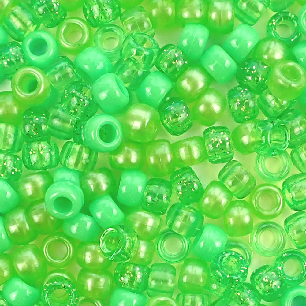 Lime Mix Plastic Pony Beads 6 x 9mm, 500 beads