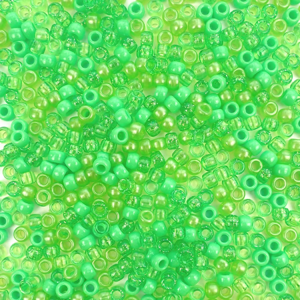 Lime Mix Plastic Pony Beads 6 x 9mm, 1000 beads
