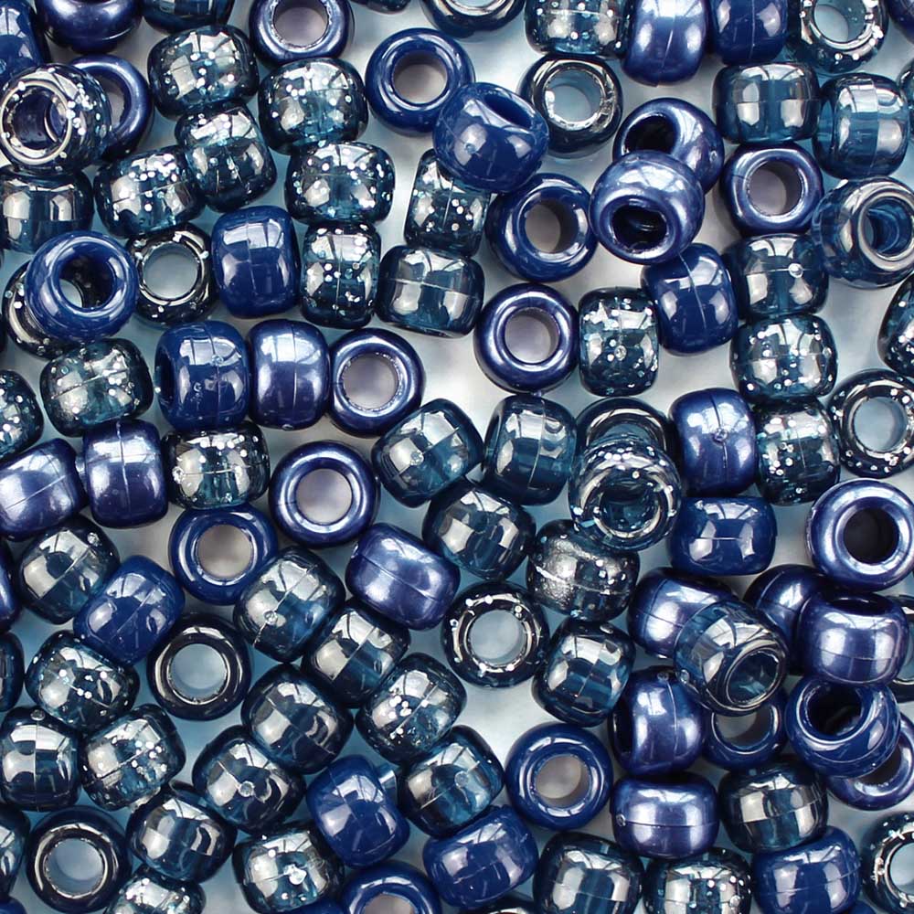 Montana Blue Mix Plastic Pony Beads 6 x 9mm, 1000 beads