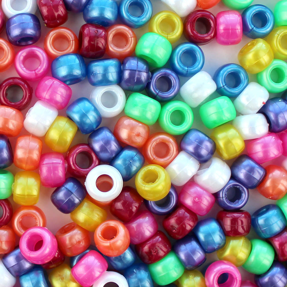 Fun Pearl Mix Plastic Pony Beads. Size 6 x 9 mm. Craft Beads. Made in the USA.