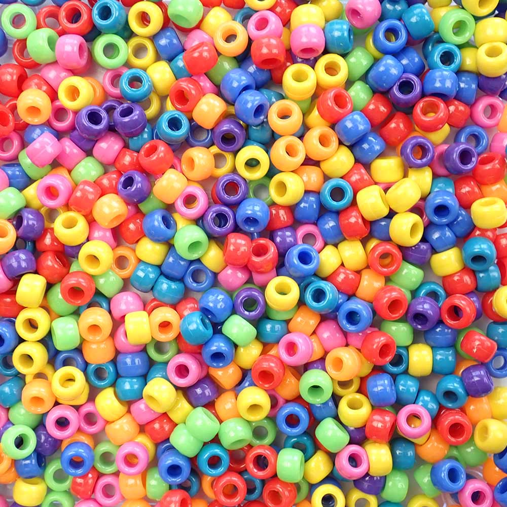 Circus Color Mix Plastic Pony Beads. Size 6 x 9 mm. Craft Beads. Made in the USA.