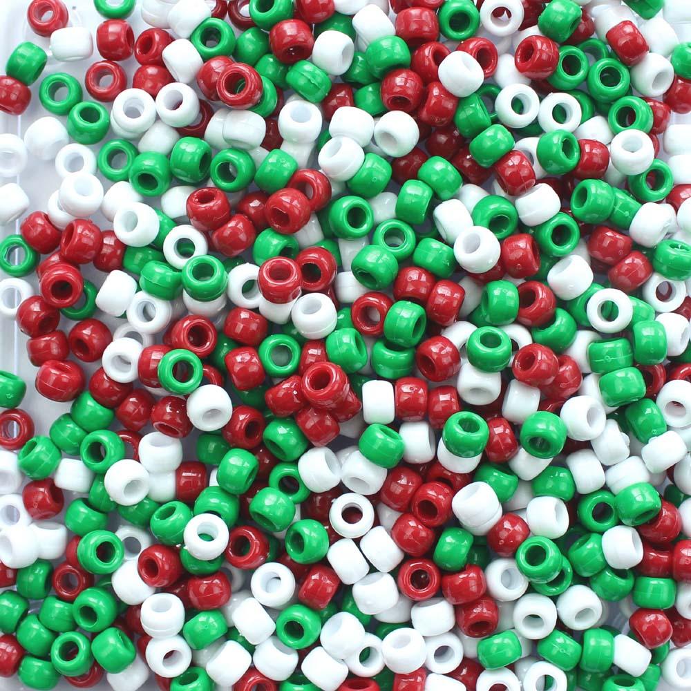Christmas Opaque Mix Plastic Pony Beads 6 x 9mm, 1000 beads