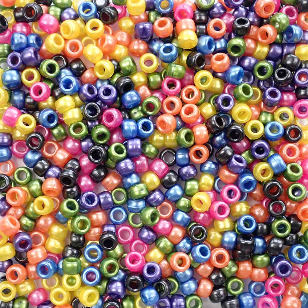 Dark Pearl Mix Plastic Pony Beads. Size 6 x 9 mm. Craft Beads. Made in the USA.