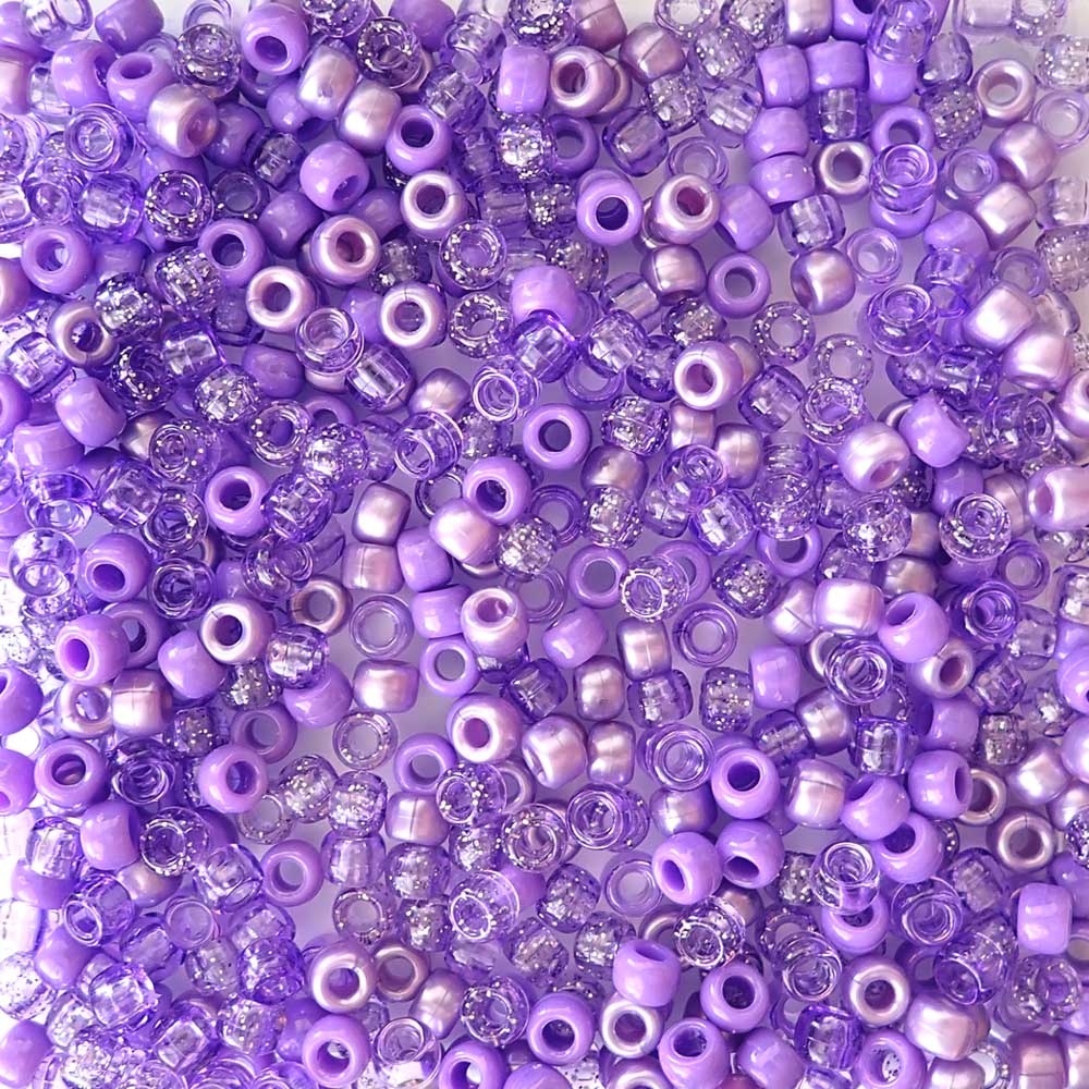 Light Purple Mix Plastic Pony Beads 6 x 9mm, 1000 beads