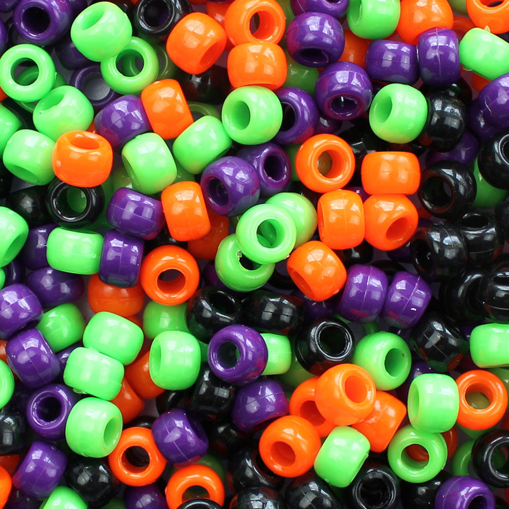Halloween Opaque Plastic Pony Beads. Size 6 x 9 mm. Craft Beads. Made in the USA.