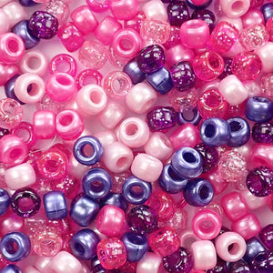 Pink & Purple Multicolor Mix Plastic Pony Beads 6 x 9mm, 500 beads