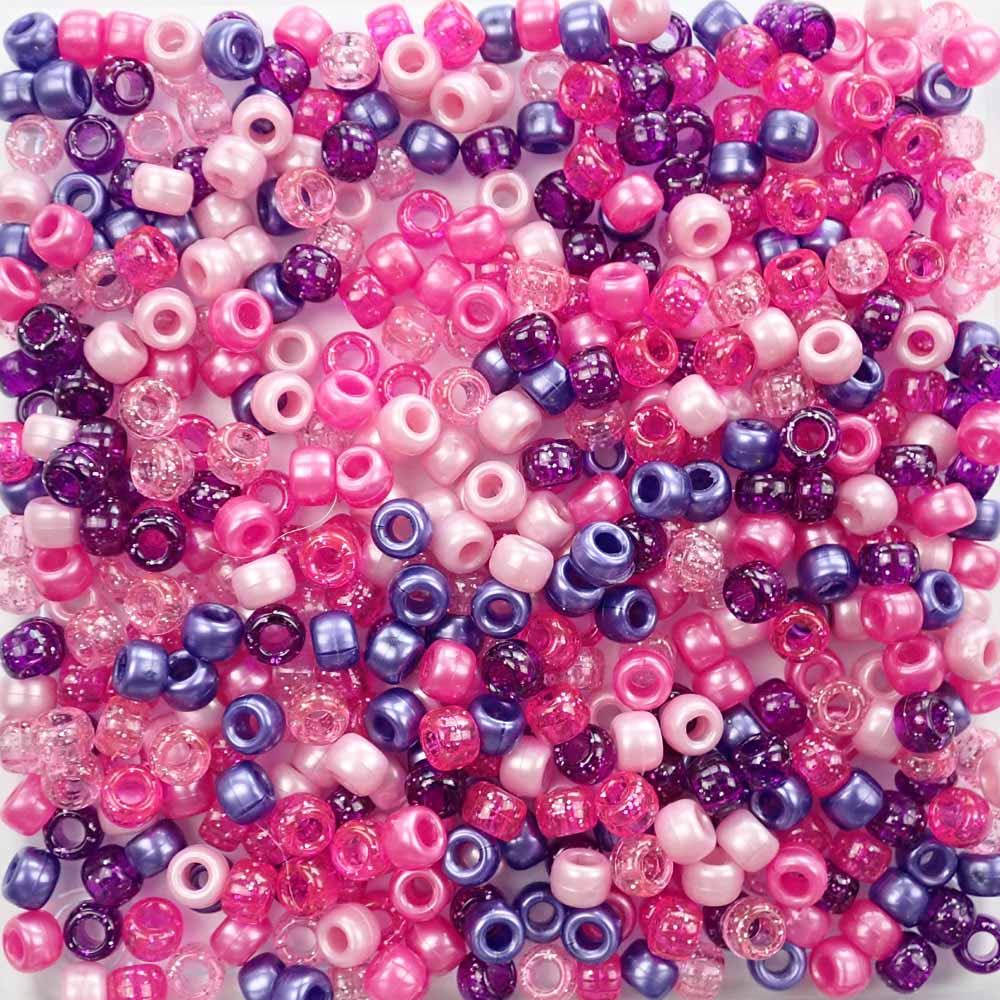 Pink & Purple Multicolor Mix Plastic Pony Beads 6 x 9mm, 500 beads